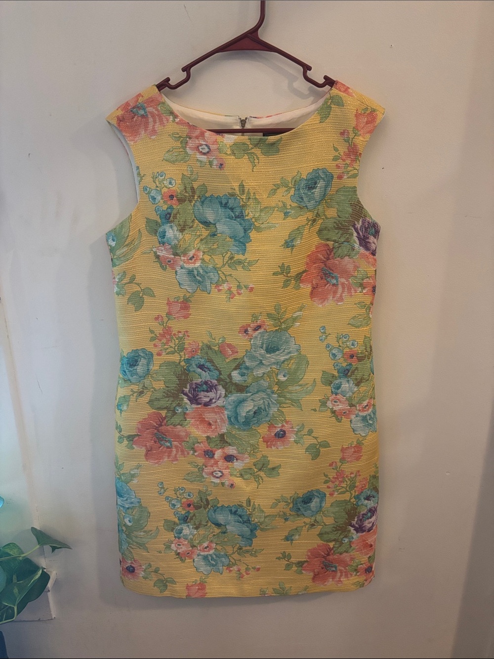 Jessica Howard Floral Sheath Dress Womens Size 12 Yellow Blue Metallic Brocade